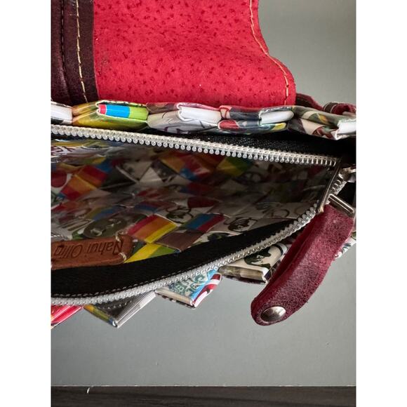 Nahui Ollin Shoulder Bag Candy Wrapper Recycled Paper Leather Trim Handmade Y2K - Picture 5 of 9